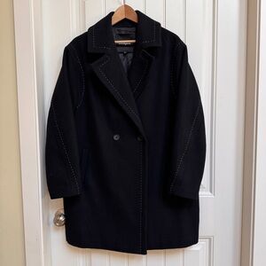 Desigual Black Stitching Wool Coat. Size XL